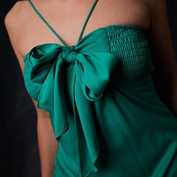 Emerald Green 70's Halter Dress Maxi Disco Era - Picture 11 of 12